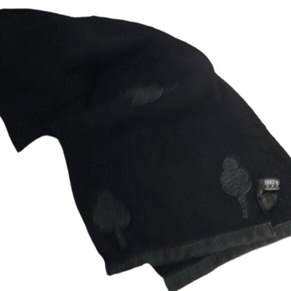 Holt Renfrew Angora Lambswool Nylon Scarf Black Floral Appliques Winter Warmth - Picture 11 of 12
